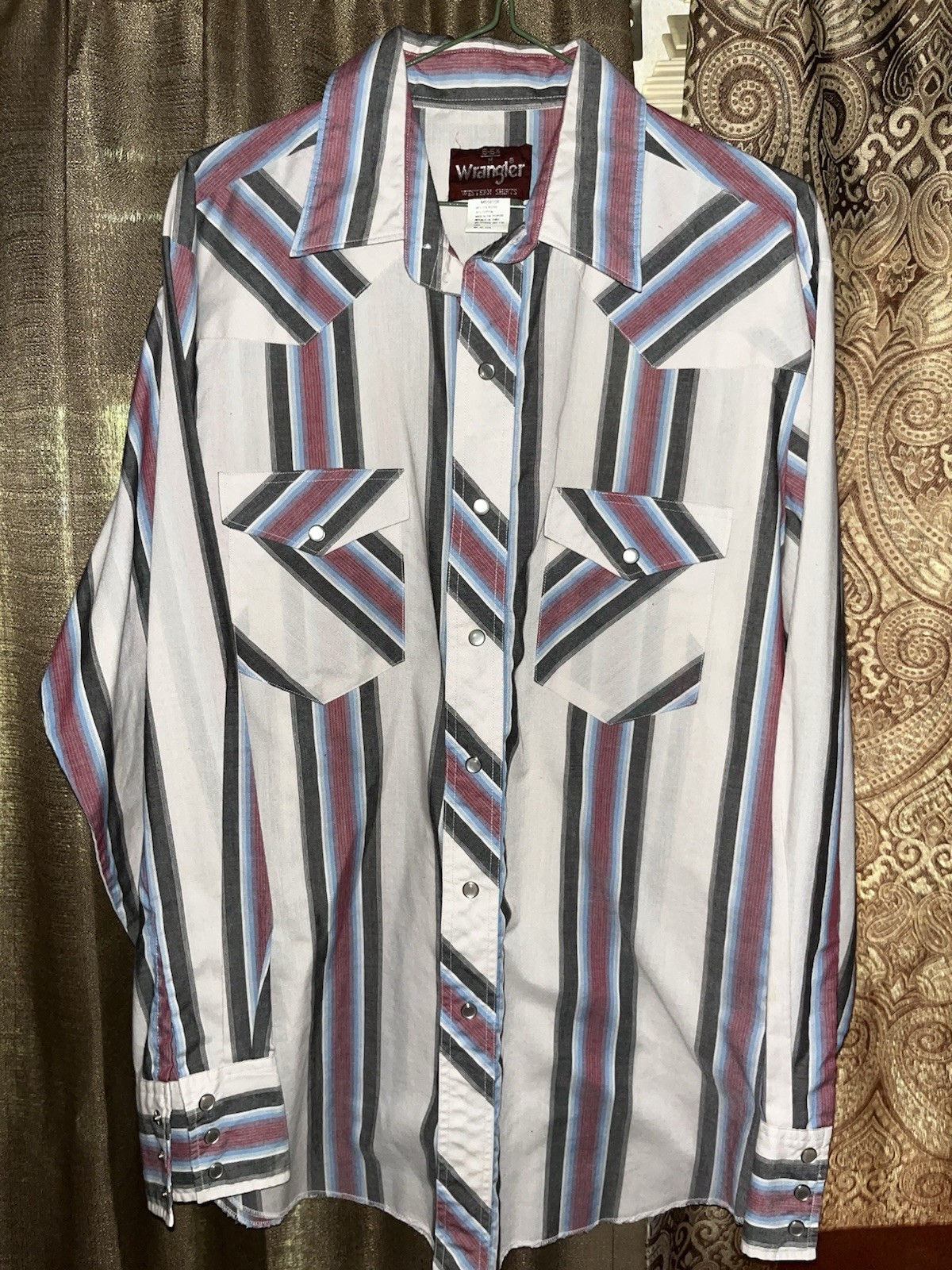 Vintage Wrangler Western Shirt Mens M 15-15.5 Stripe Pearl Snap Long Sleeve