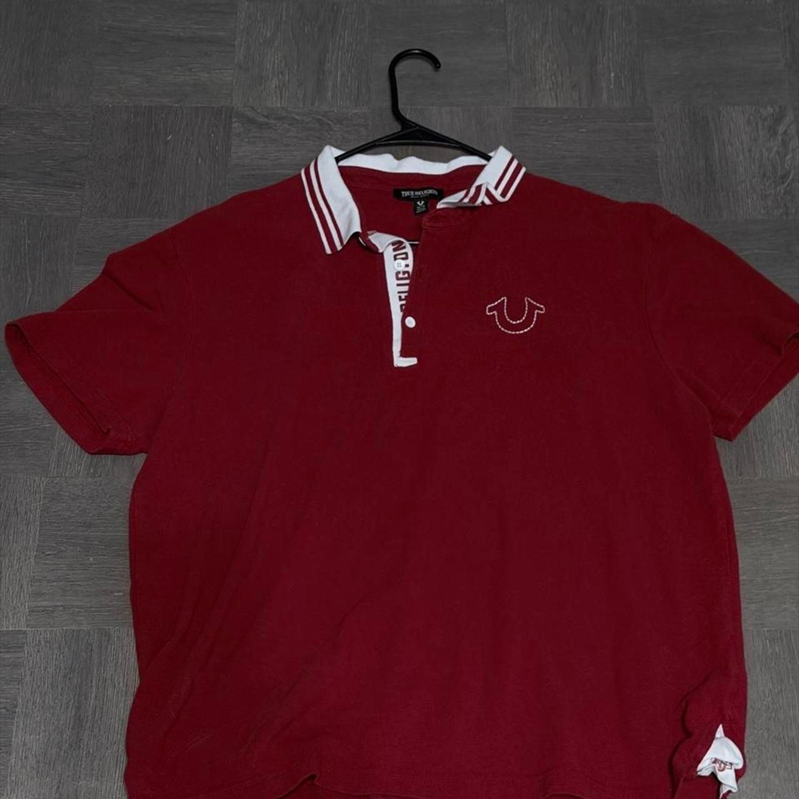 True-religion Men\'s Red and Burgundy Polo-shirts