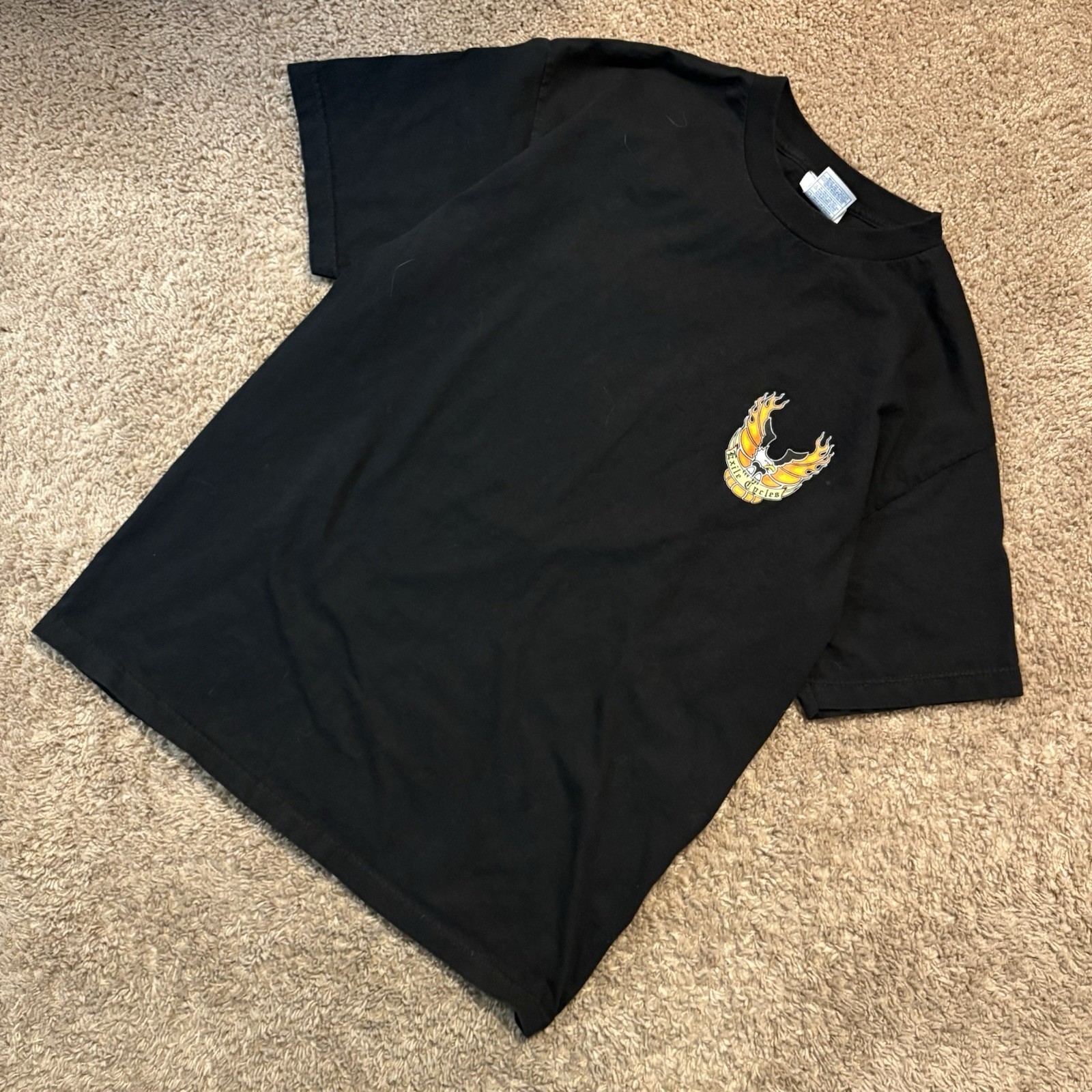 Y2K Exile Cycles Flaming Eagle Graphic T-Shirt 