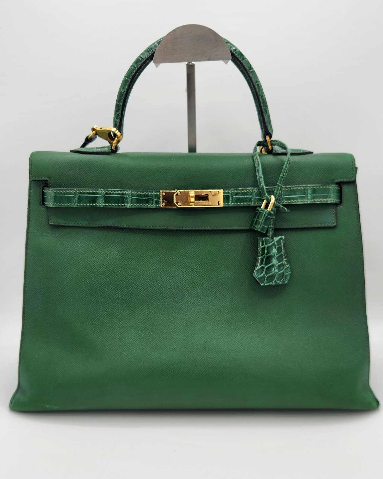 Authentic HERMES Kelly Green Epsom  2Way Handbag Gold Hardware