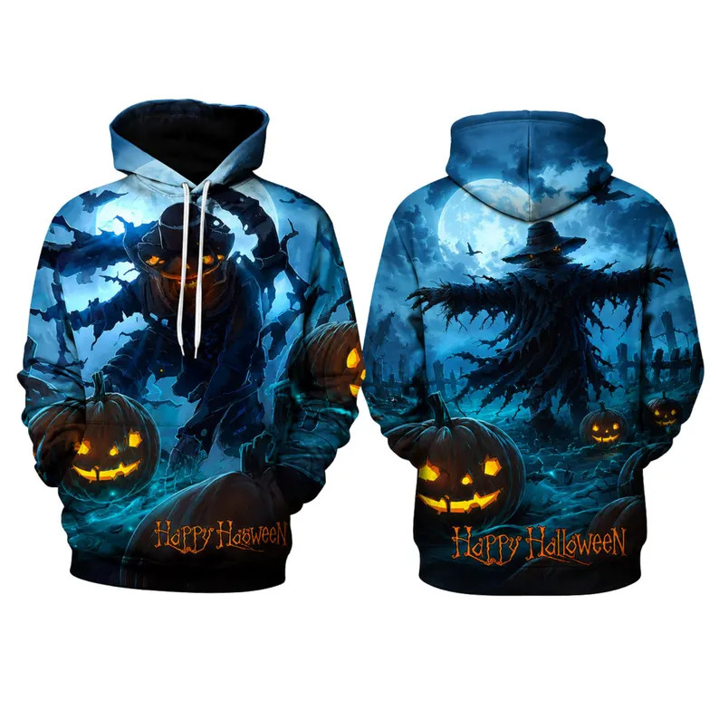Halloween Scarecrow Hoodie, Spooky Pumpkin Pullover, Unisex Gothic Sweatshirt
