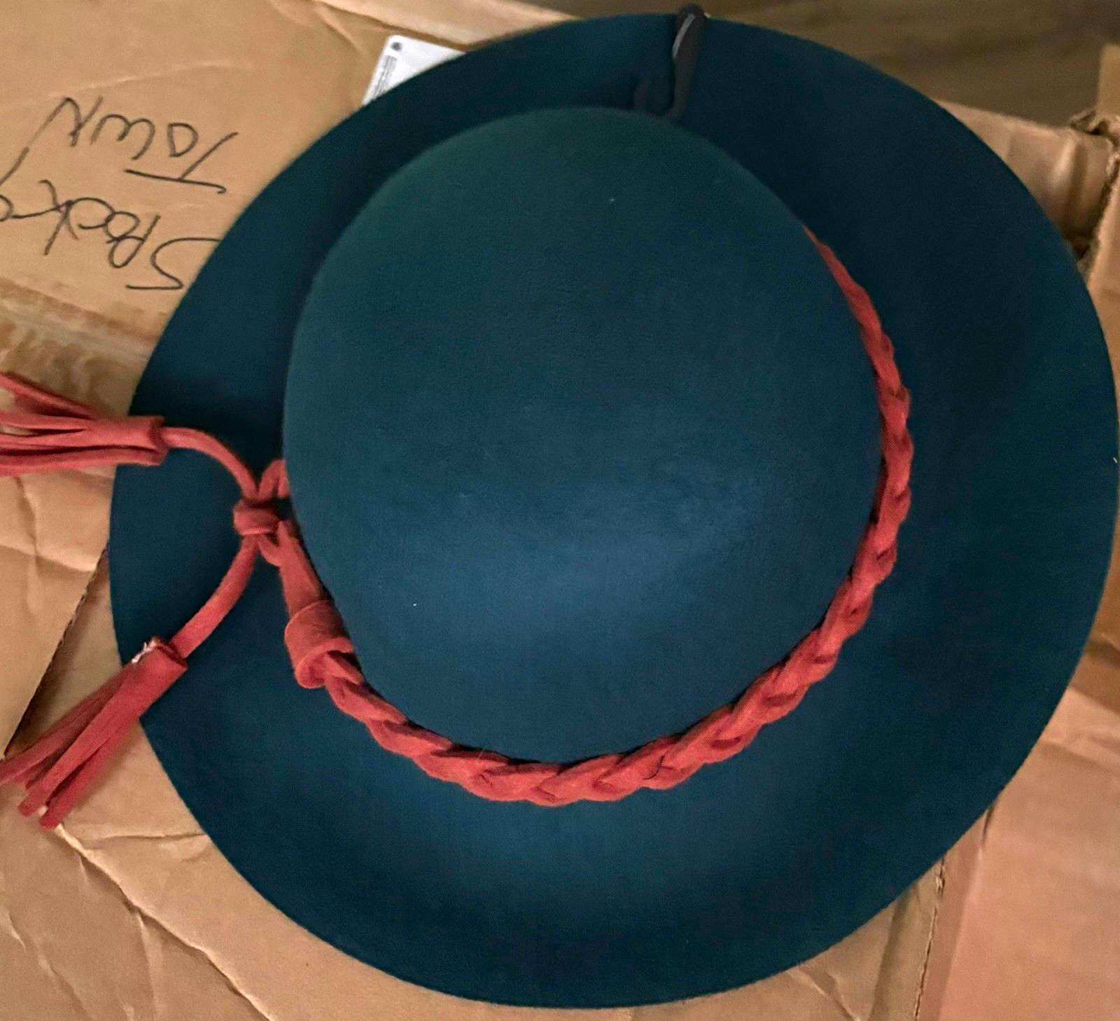 Buckle Women’s 100% Wool Felt Wide Brim Floppy Hat Braided Strap EMB - NEW