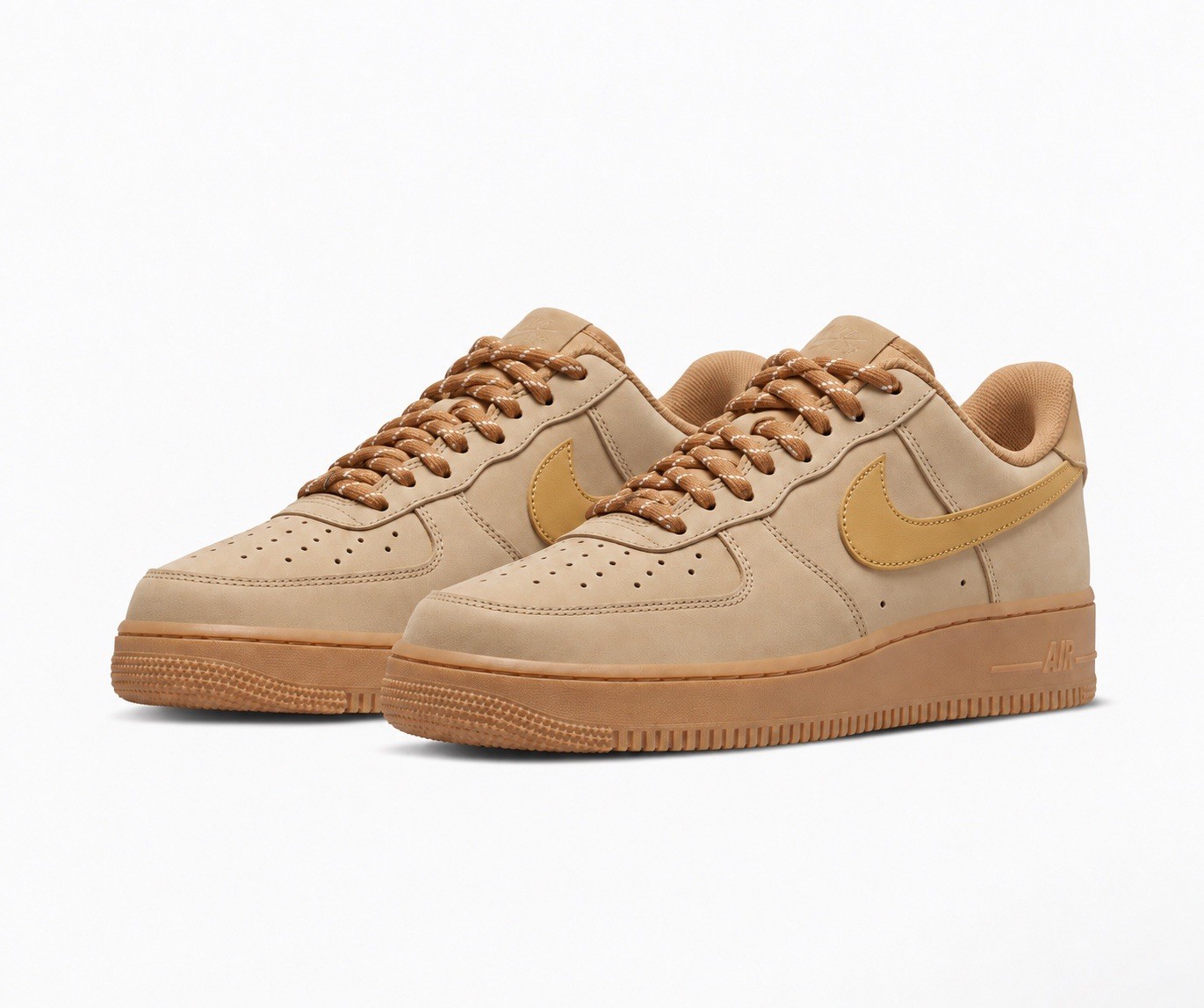 Nike Air Force 1 Low ’07 WB Flax Wheat Gum Light Brown Sneakers US Sizes 5-13