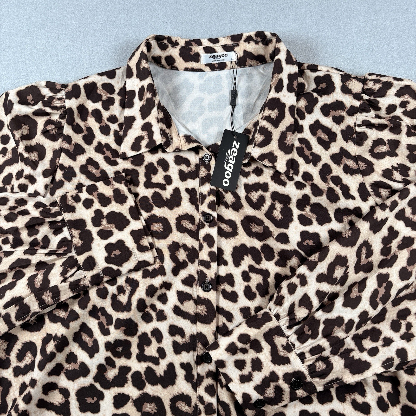 Zeagoo Women\'s XL Leopard Print Button Up Blouse Long Sleeve NWT