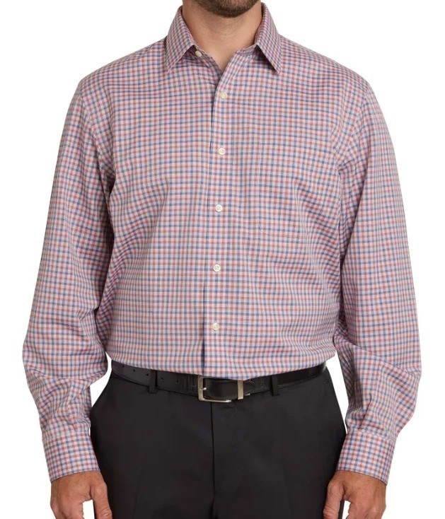 NWT Kirkland Signature Men\'s 15.5 Dress Shirt Traditional Fit Non-Iron Red/Blue