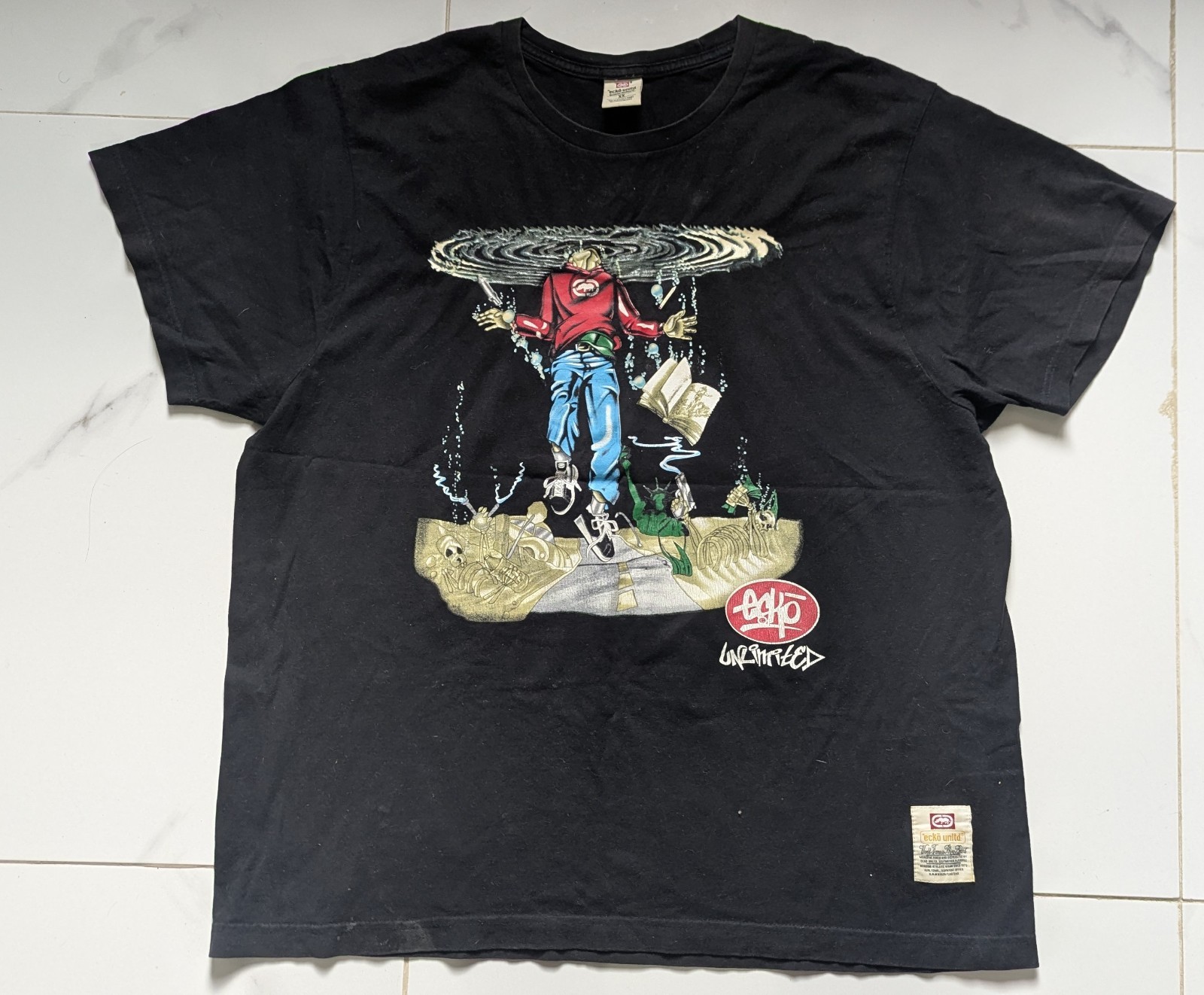 RARE Vintage Y2K Ecko Unltd Grail Drowning Graffiti Tee Size XXL 1996 Re Release