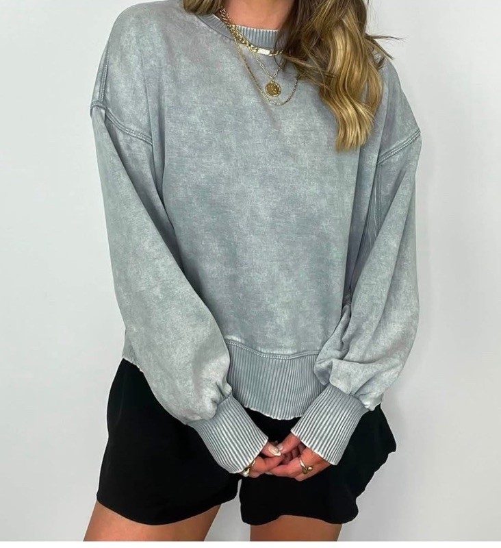 Zenana Pullover Acid Wash Oversized Fleece Sweatshirt Sleet NWT SIZE L/XL