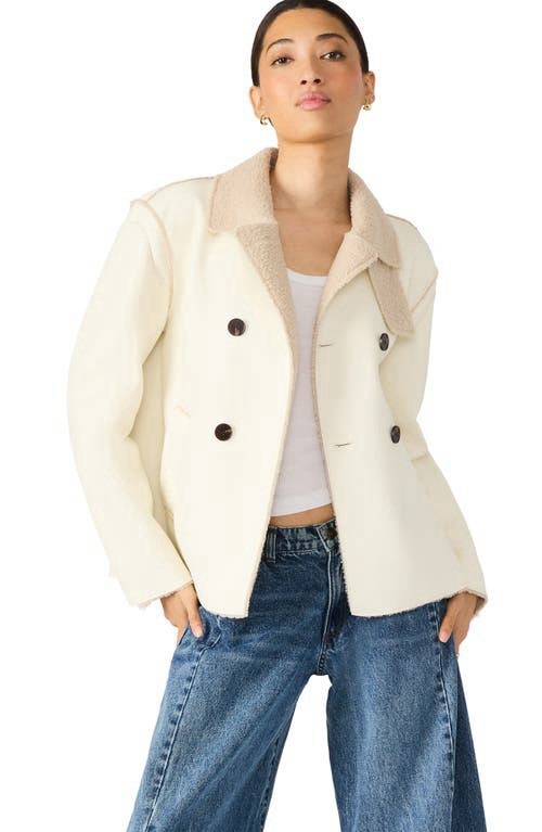 NWT Steve Madden LIV Faux Shearling Double Breasted Coat Ivory Size L