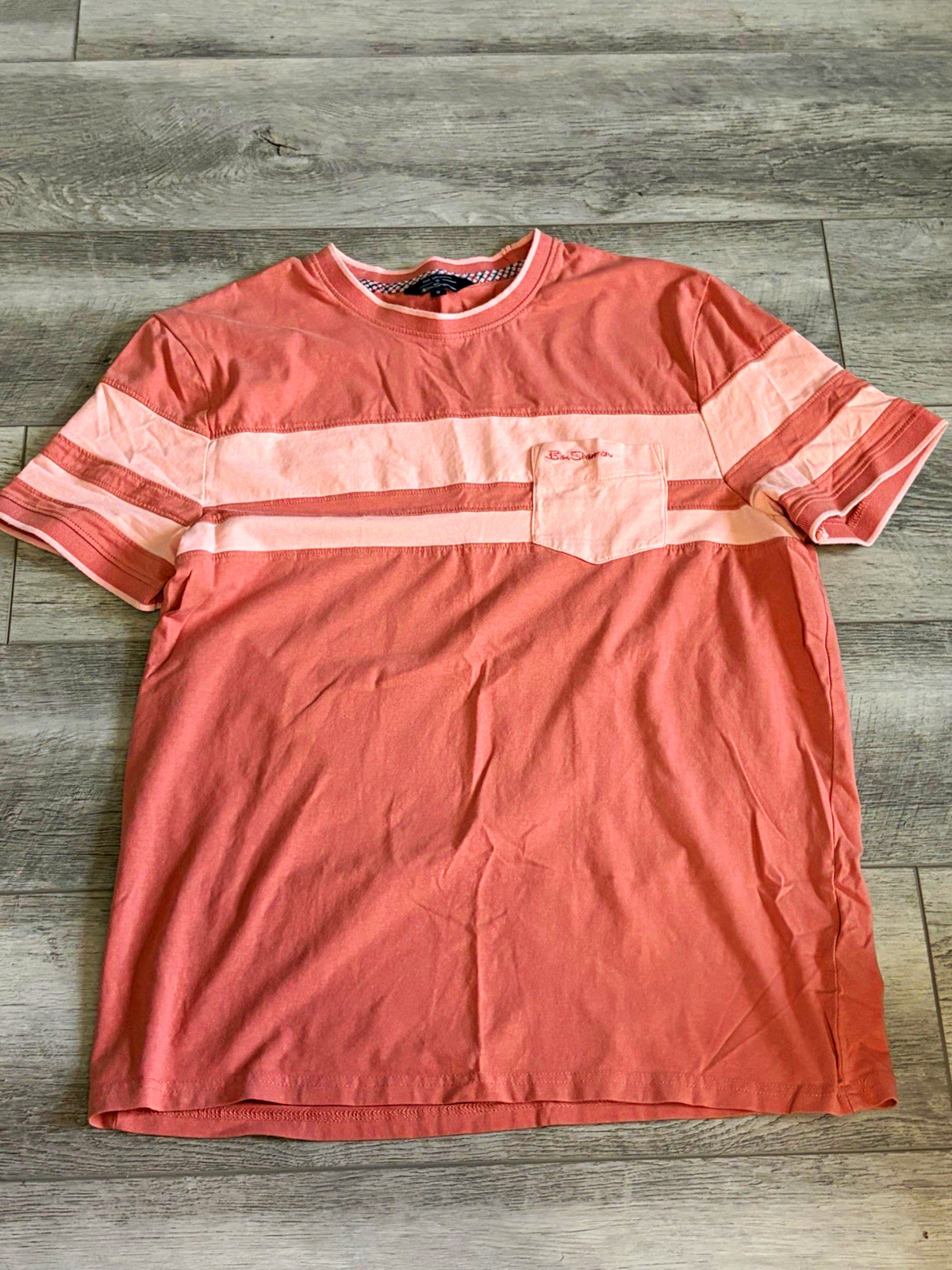 Ben Sherman Men\'s Pink Striped Knit Short Sleeve Crew Neck Pocket T-Shirt M