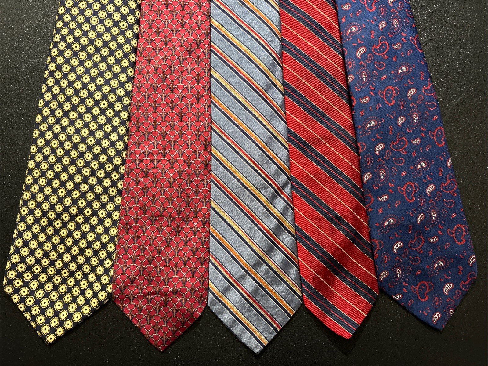 Vintage EUC 5 Pc Lot Of Brooks Brothers Old Black label Silk Ties USA +Bonus Tie