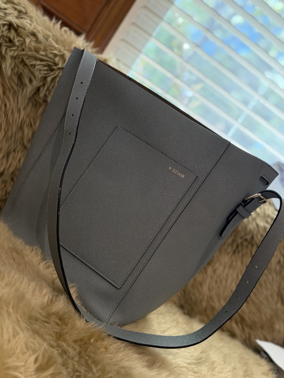 Valextra Soft Bucket Bag Millepunte Leather Dusty Blue