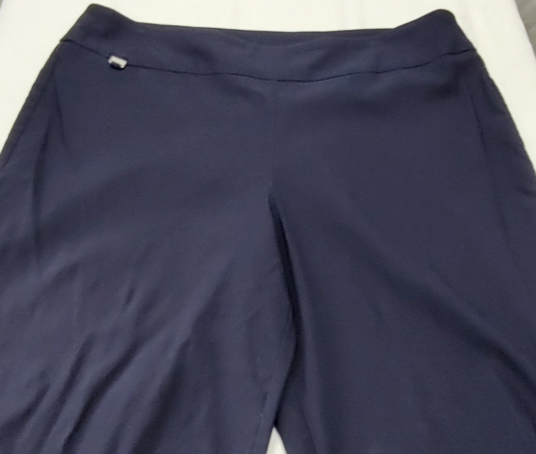 Kim Rogers Pants 16 Navy Blue Pull On Stretch Straight Leg Tummy Control