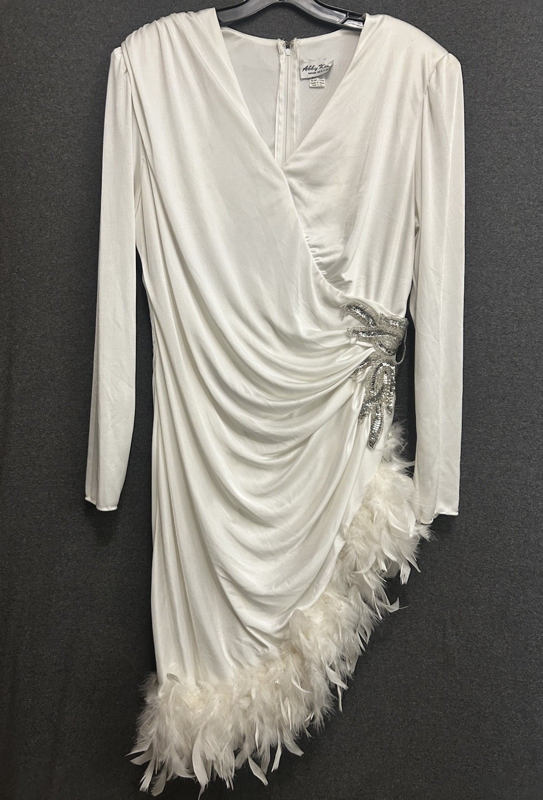 Vintage 1980’s Abby Kent White Feathers Stretchy Asymmetrical With Shoulder Pads
