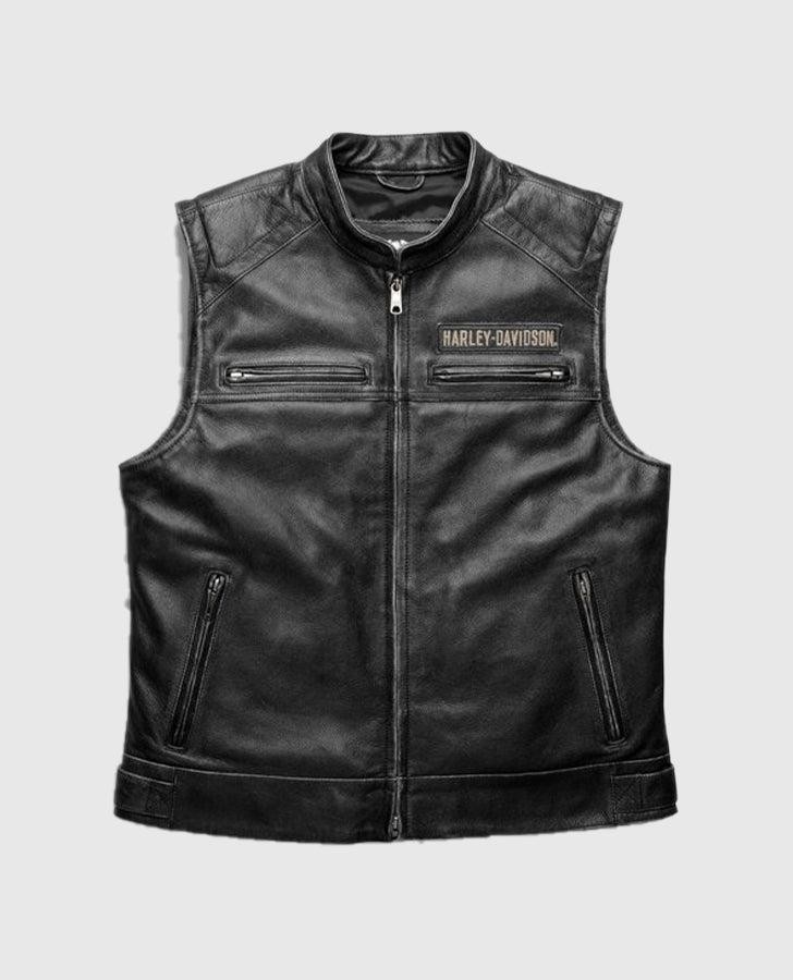 Men\'s Harley Davidson Genuine Motorcycle Black Leather Biker Vest Motorbike Vest