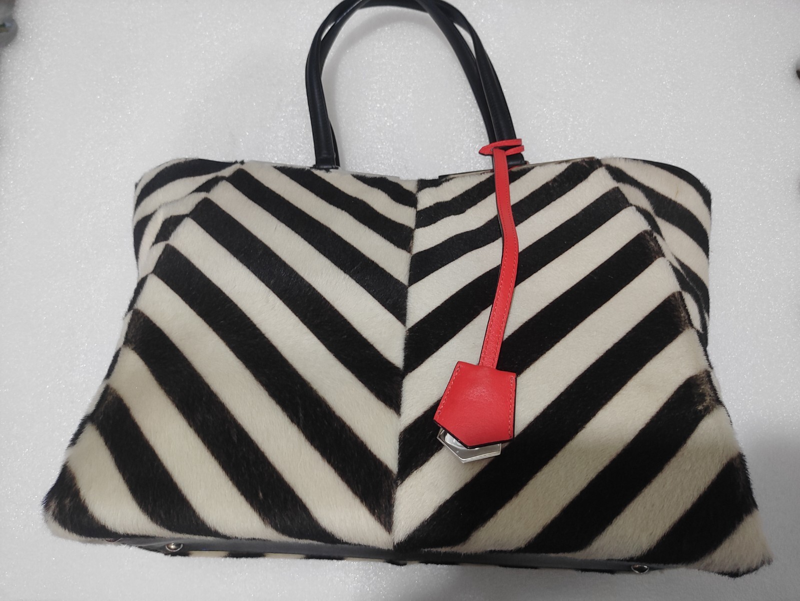 FENDI SHW 3 Jours 2way Shoulder Bag 8BH272-W2R Calfskin Leather Black/White