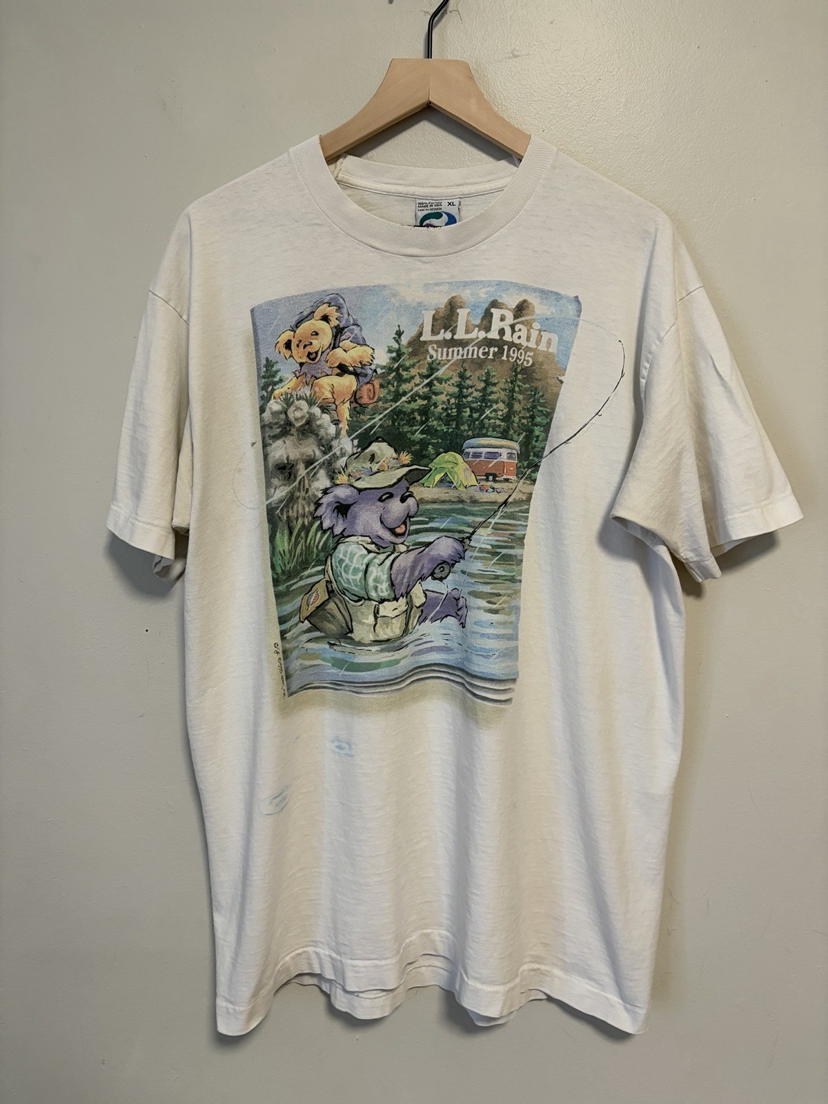 Vintage 90s Grateful Dead L.L. Rain Double-Sided Liquid Blue T Shirt Size XL
