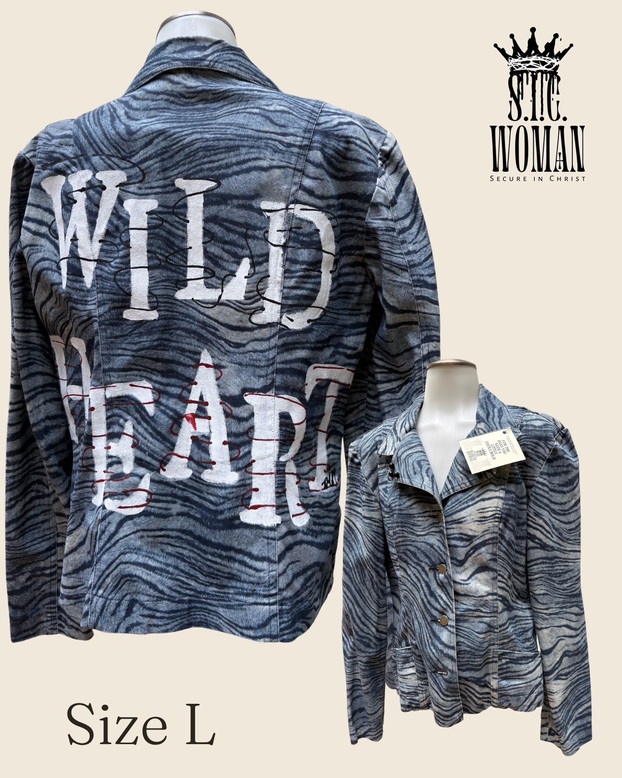 Upcycled Tiger Print Vintage Denim Blazer - Wild Heart Hand Painted Punk Fashion