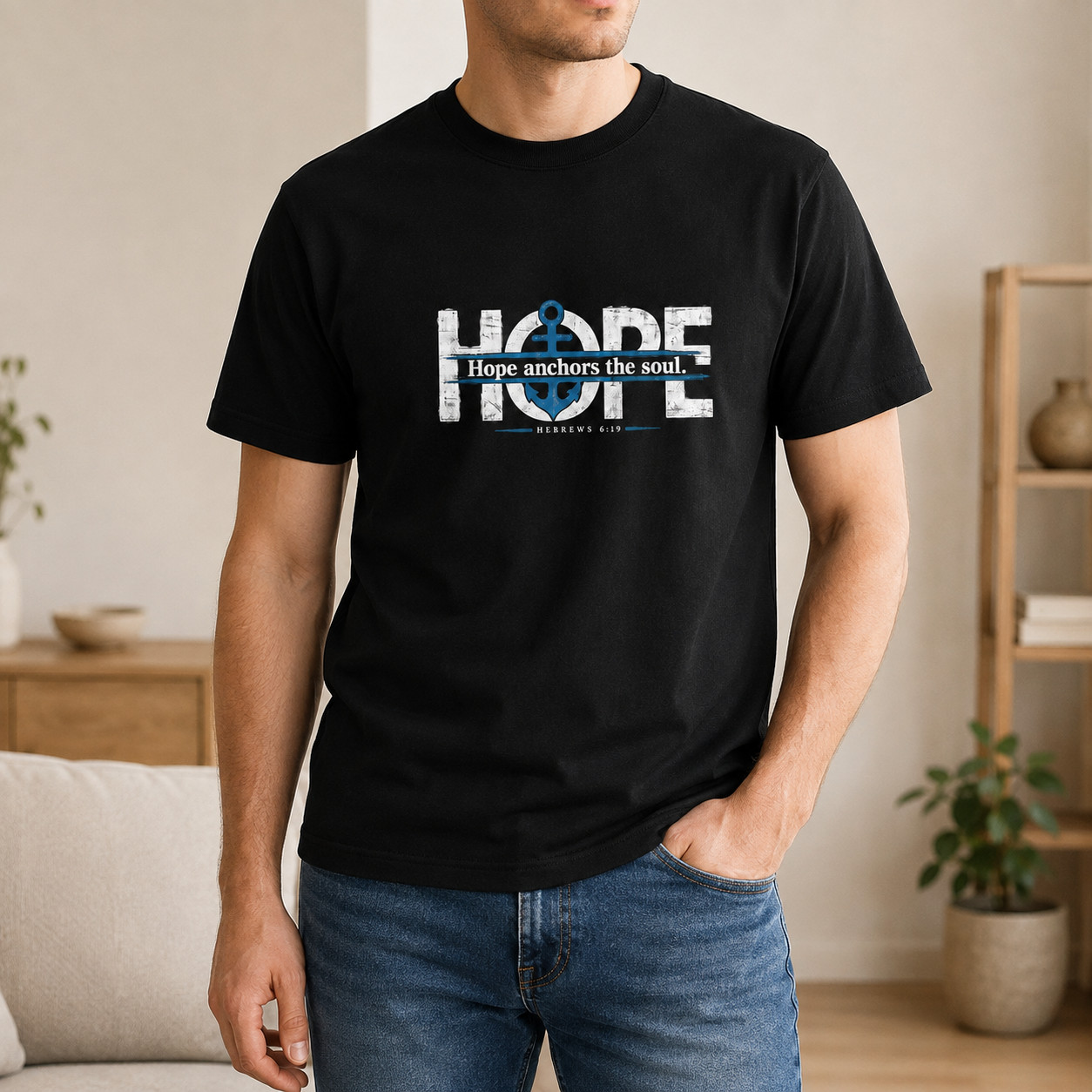 Hope Anchors the Soul Christian T-Shirt Hebrews 6:19 Unisex Black Tee