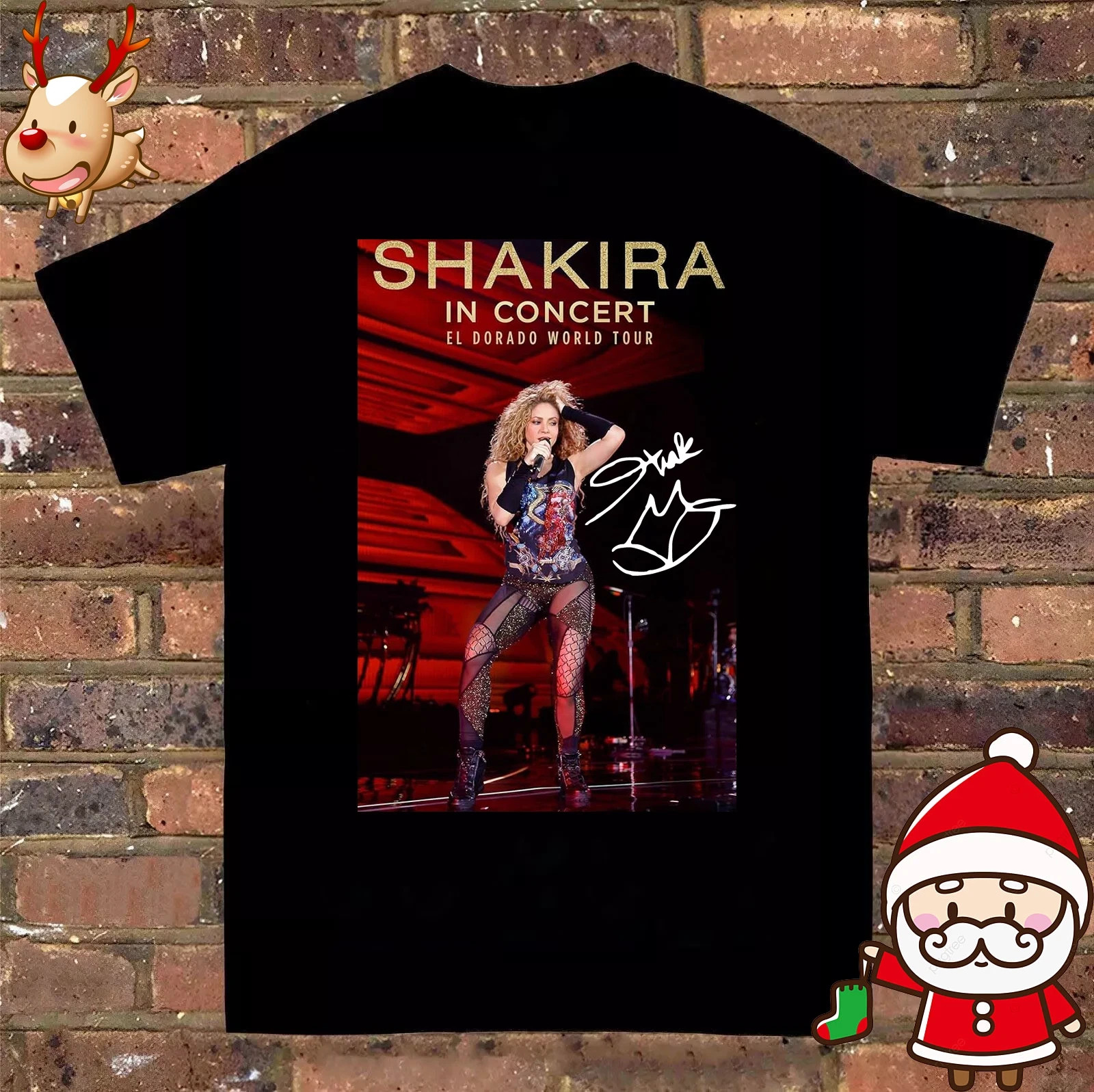 hot Merry Christmas Shakira Signature Full Size Cotton Black Shirt PP1363
