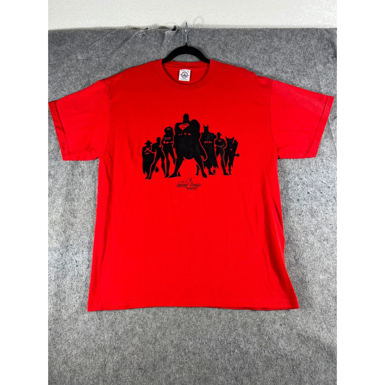 Vintage Justice League T Shirt Mens Large Red DC Comics Crewneck Graphic Tee