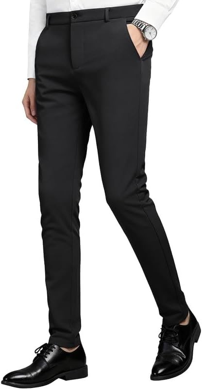 Mens Skinny Dress Pants Slim Fit Suit Trousers Stretch Wrinkle Free Slacks
