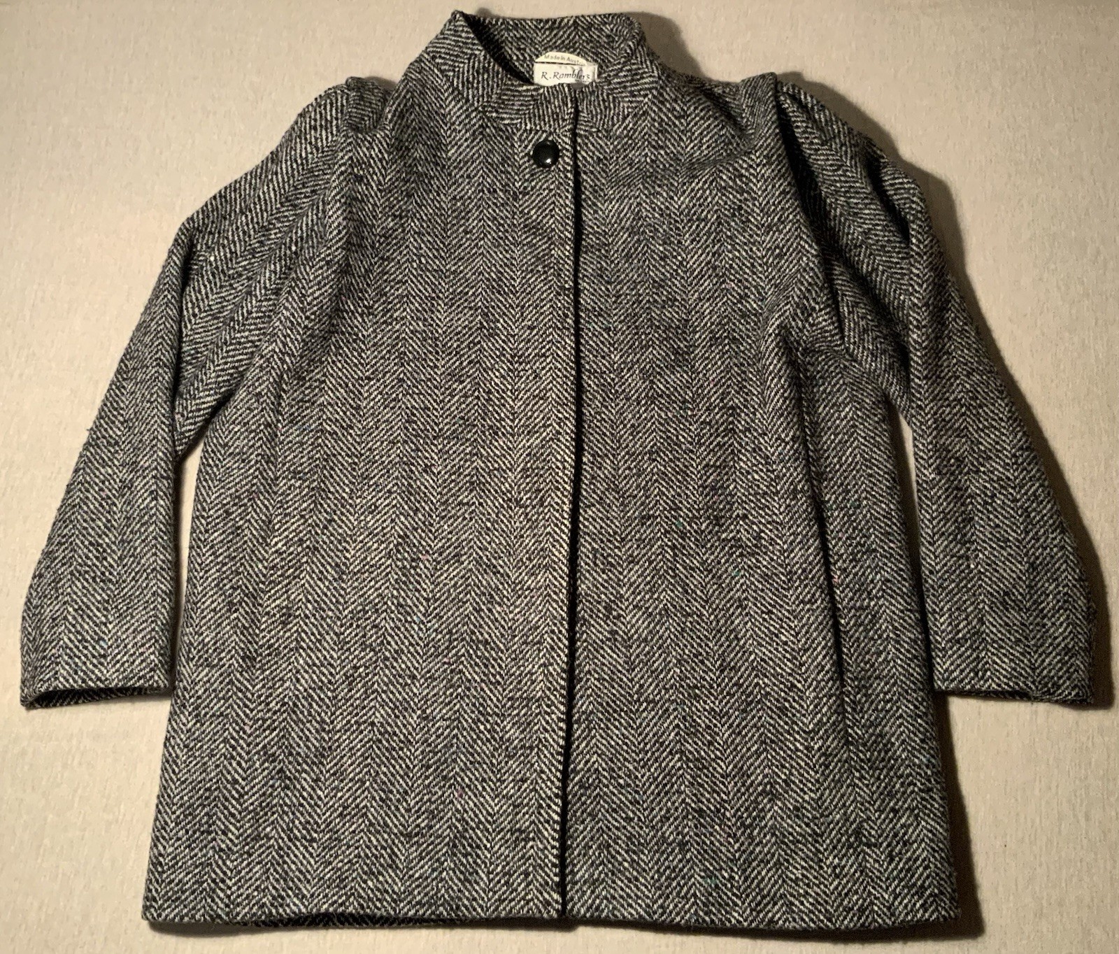 Vtg R Ramblers Herringbone Wool Coat Womens Size 12 Tweed Winter Jacket 70s