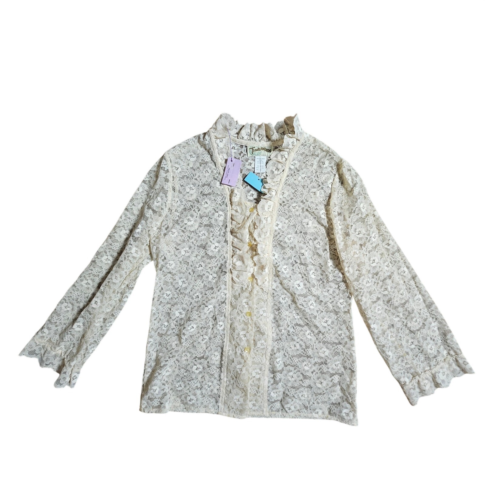 VTG Tumbleweeds Lace Ruffle Blouse Top 16 Prairie Cottagecore Boho Mod 70s NWT.