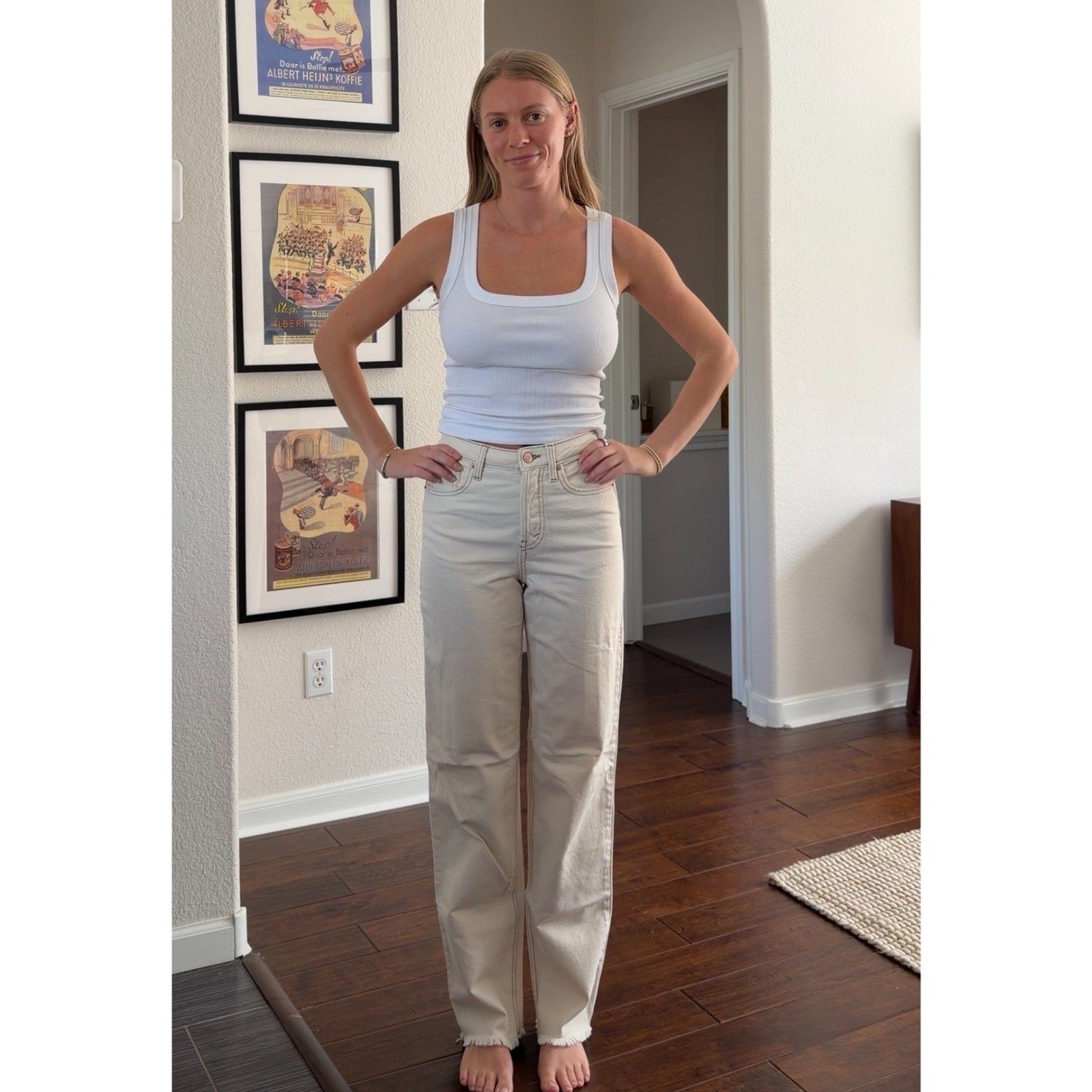 Wild Fable High Rise Straight Leg Cream Jeans Raw Hem Size 0 New