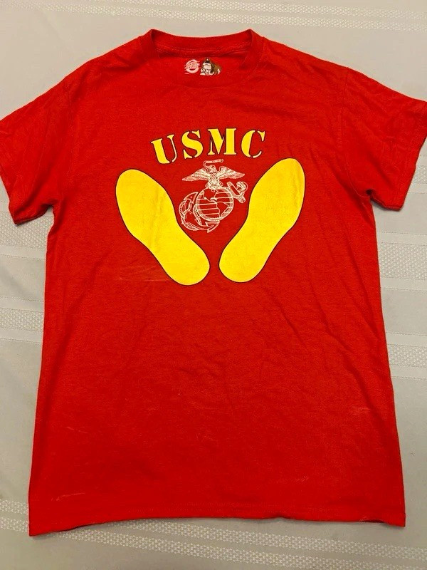EGA Shop USMC Parris Island Double-Sided Red Graphic Print T-Shirt Men\'s S