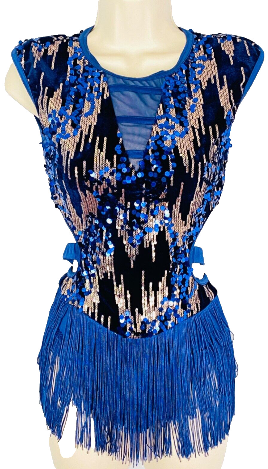 Blue Weissman dance costume sequin fringe velvet 1940s D13198 latin tap jazz