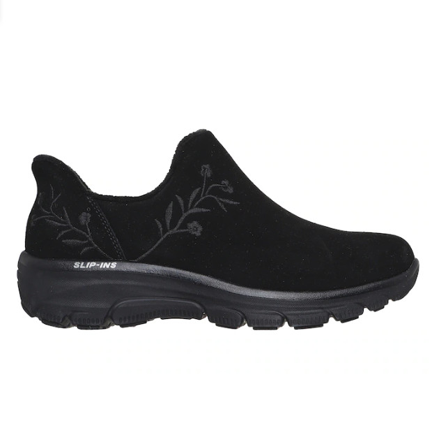 SALE Skechers Women\'s Slip-Ins Easy Going Floral Moment Suede Boot Black Medium