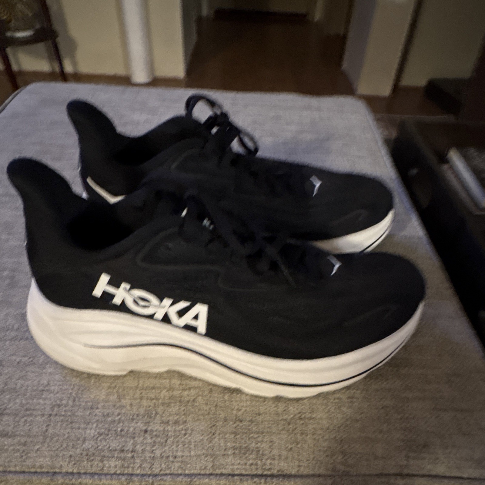 HOKA Clifton 10  Black/White Low Top Running Sneakers Lace Up Women’s Size 7.5