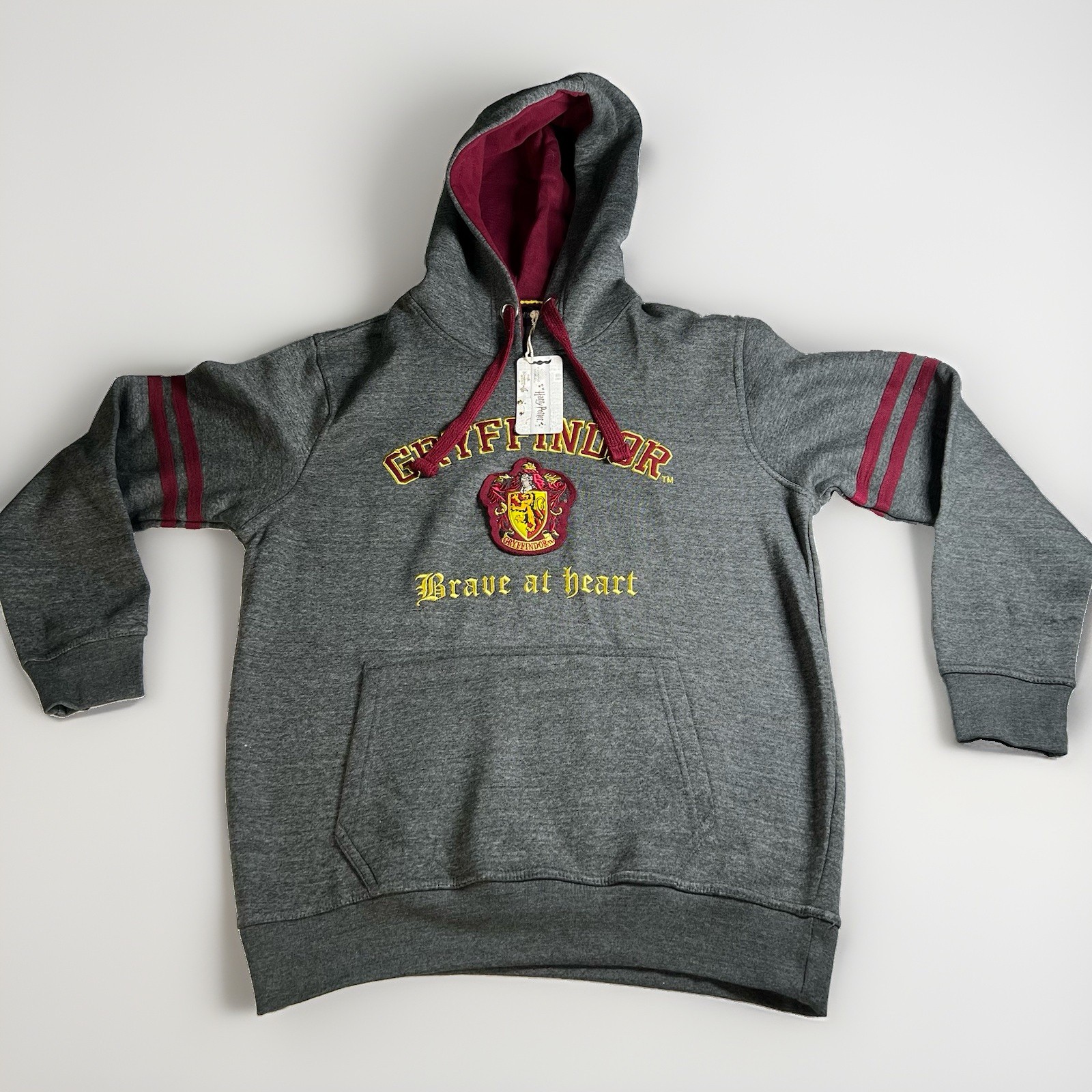 Harry Potter Gryffindor Hoodie Adult XL Gray Maroon Embroidered Brave at Heart