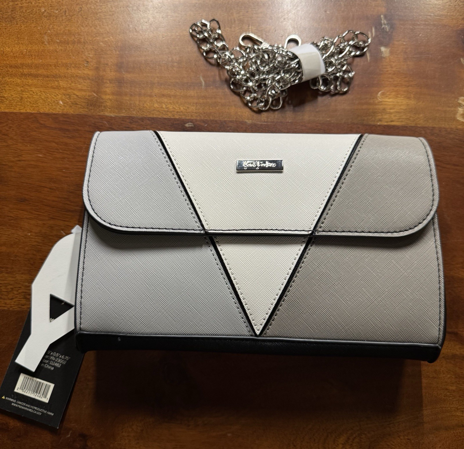 Yani J\'adore Noire Mist Clutch Purse Faux Leather Gray Colorblock Flap Bag NWT