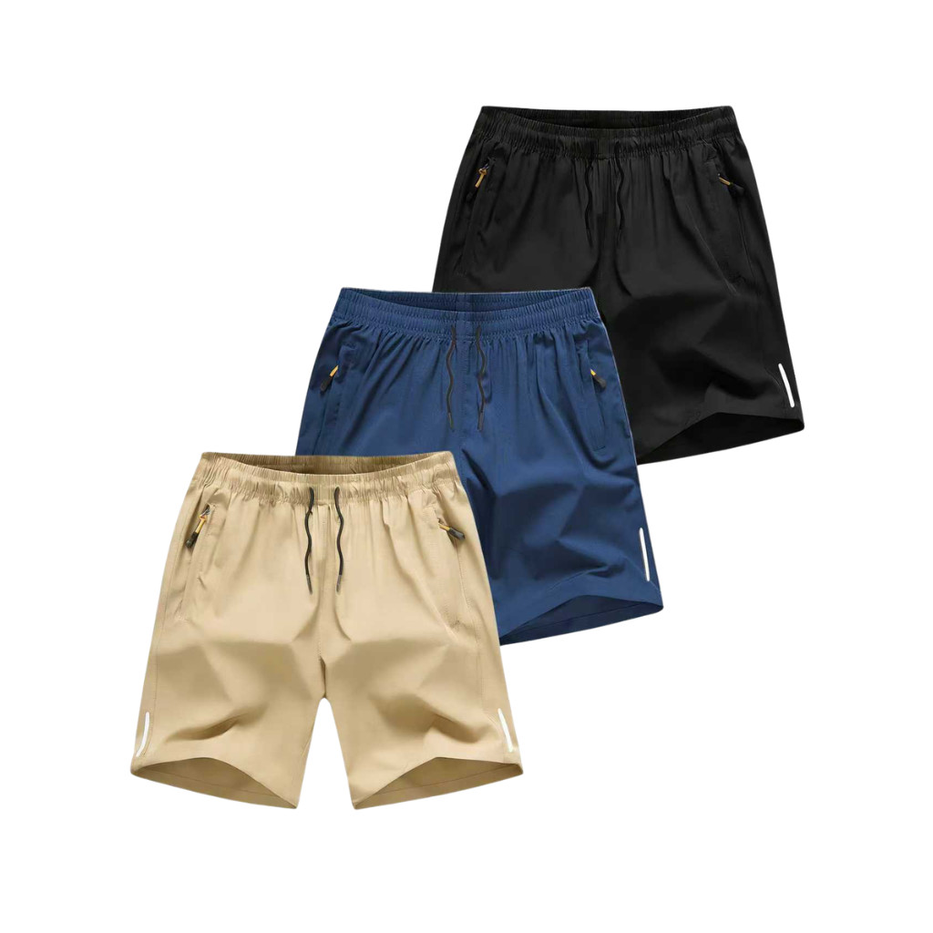 3 Pack Men\'s Quick Dry Running Shorts Drawstring Zipper Pockets Athletic Shorts