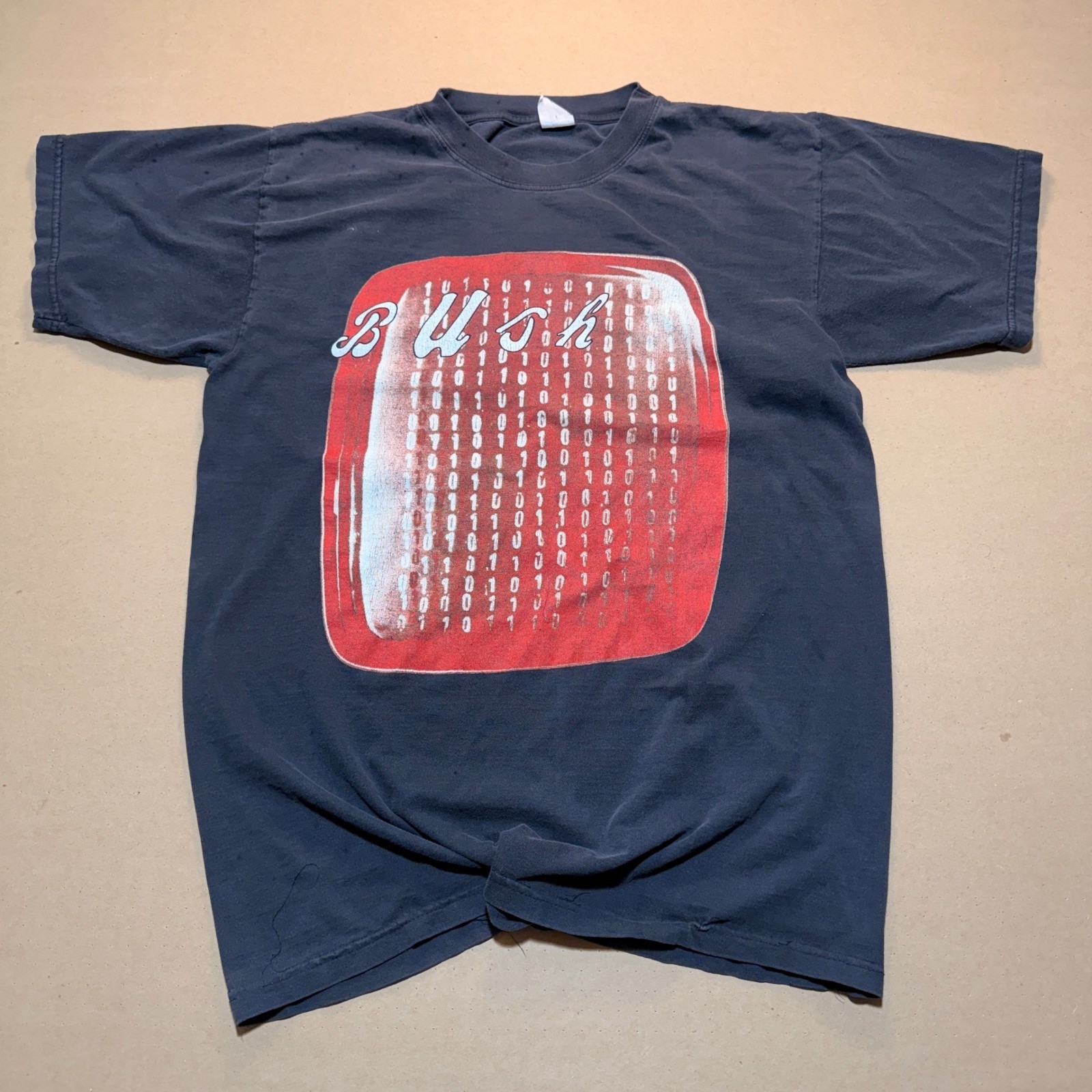90s Vintage Bush Band T-Shirt Large Black Good Binary Code Rock Tee