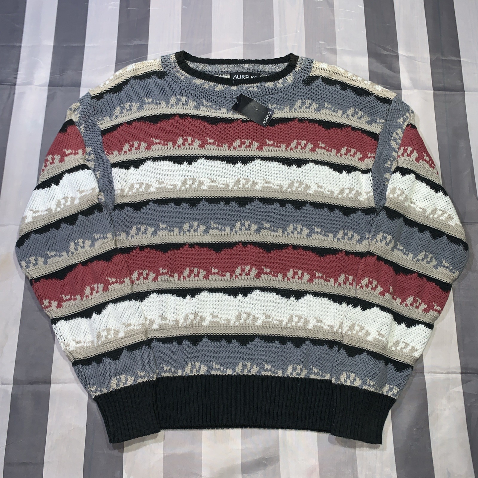 Vintage 1990s Deadstock Aureus Textured Knit Abstract Sweater Medium USA