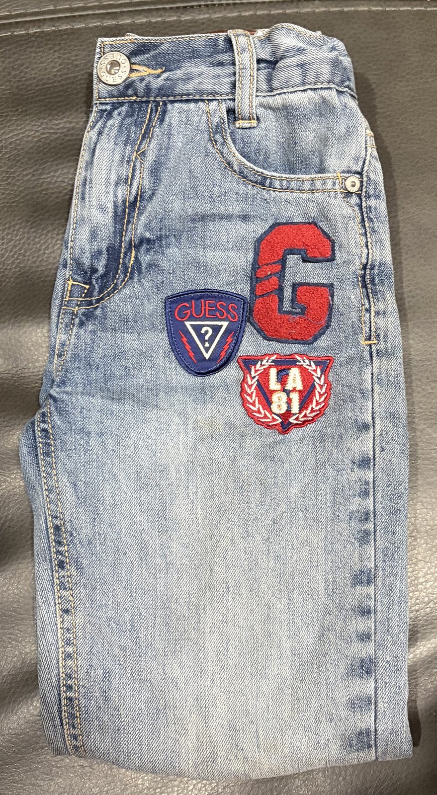 GUESS Girls Light Wash Graphic Patch Denim Jeans Size 8