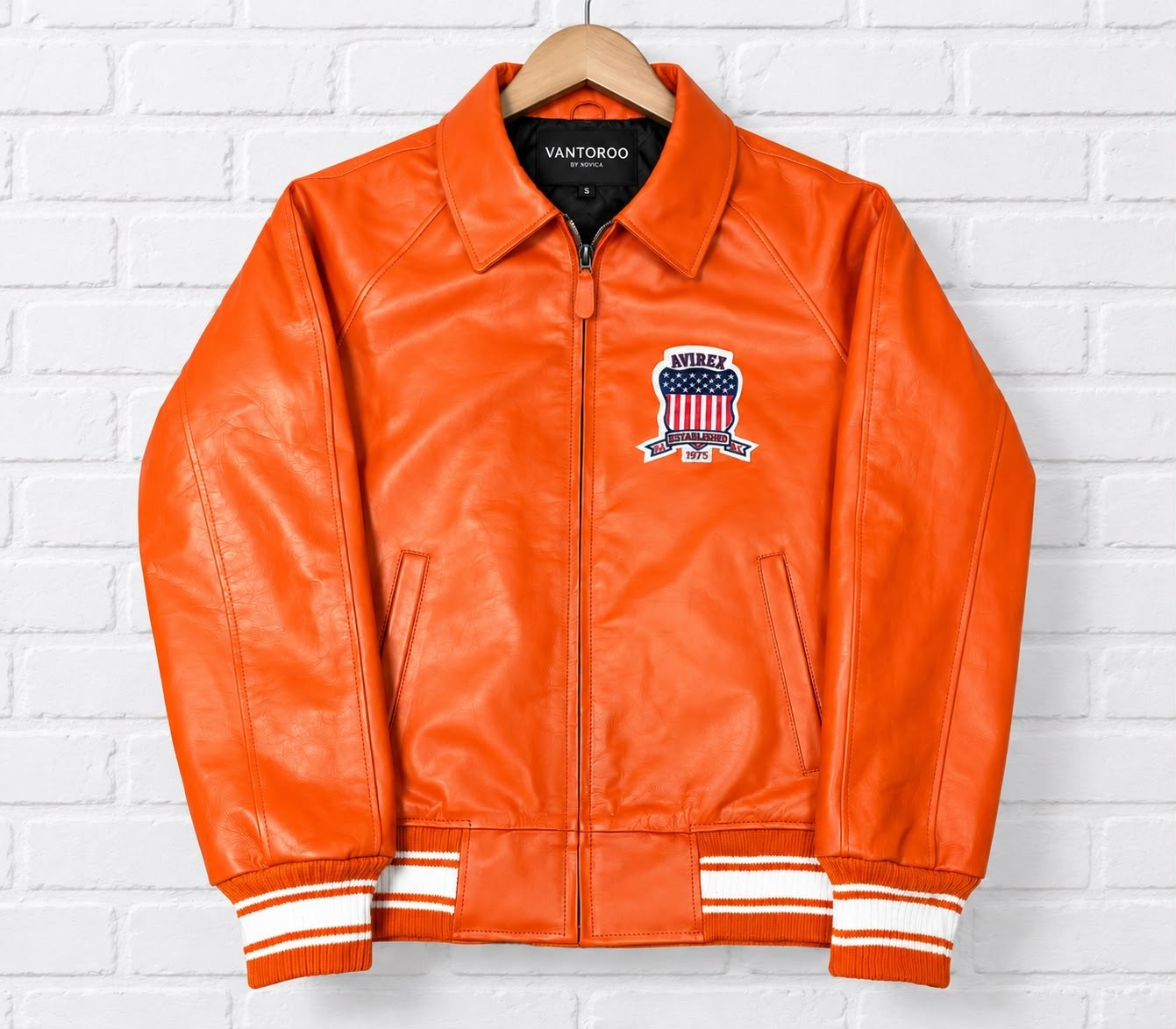 Orange Leather Jacket Men’s Varsity Bomber Flight Racing Jacket XS-4XL