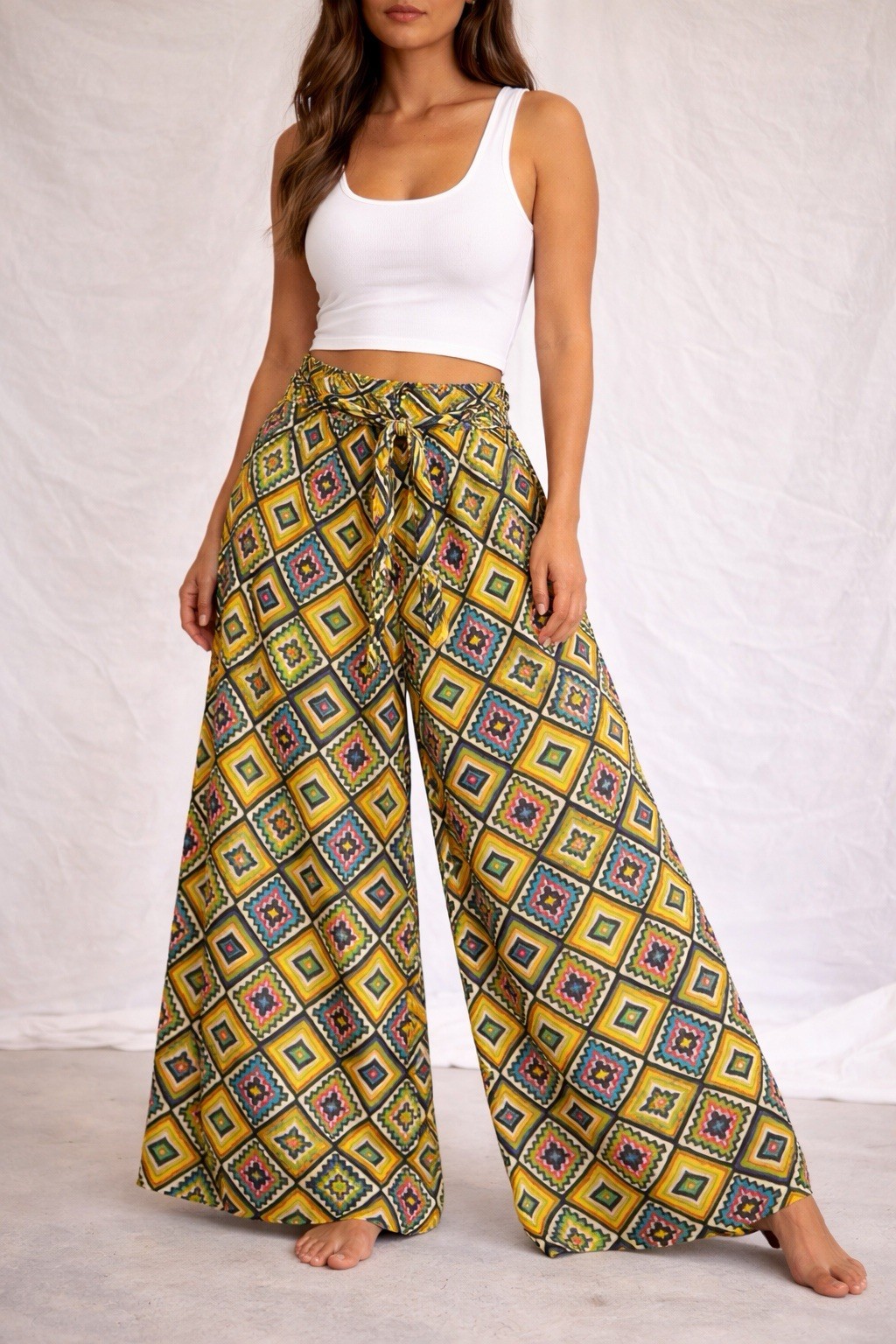 Truth nyc Size S Multicolor Groovy Geometric Palazzo Wide Sheer Leg Pants