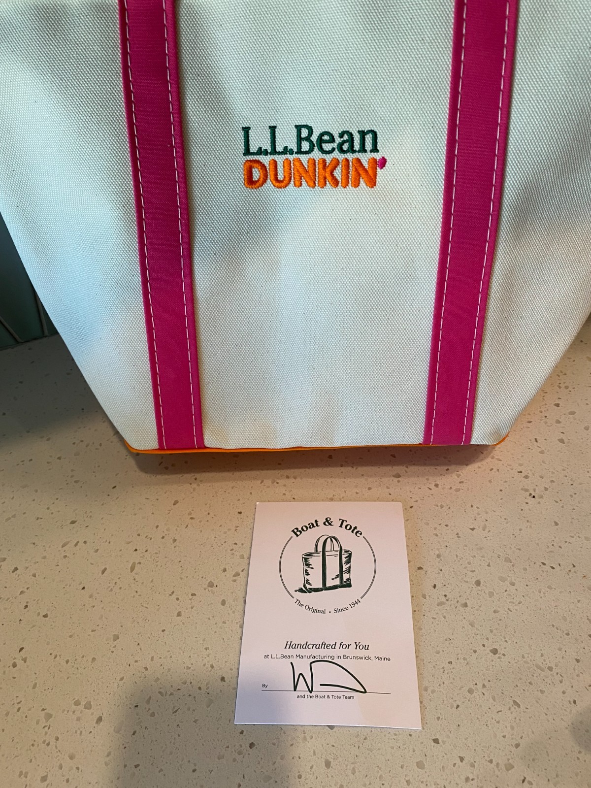 L.L.Bean x Dunkin\' Boat & Tote Bag Embroidered Logo White/Pink/Orange NWT
