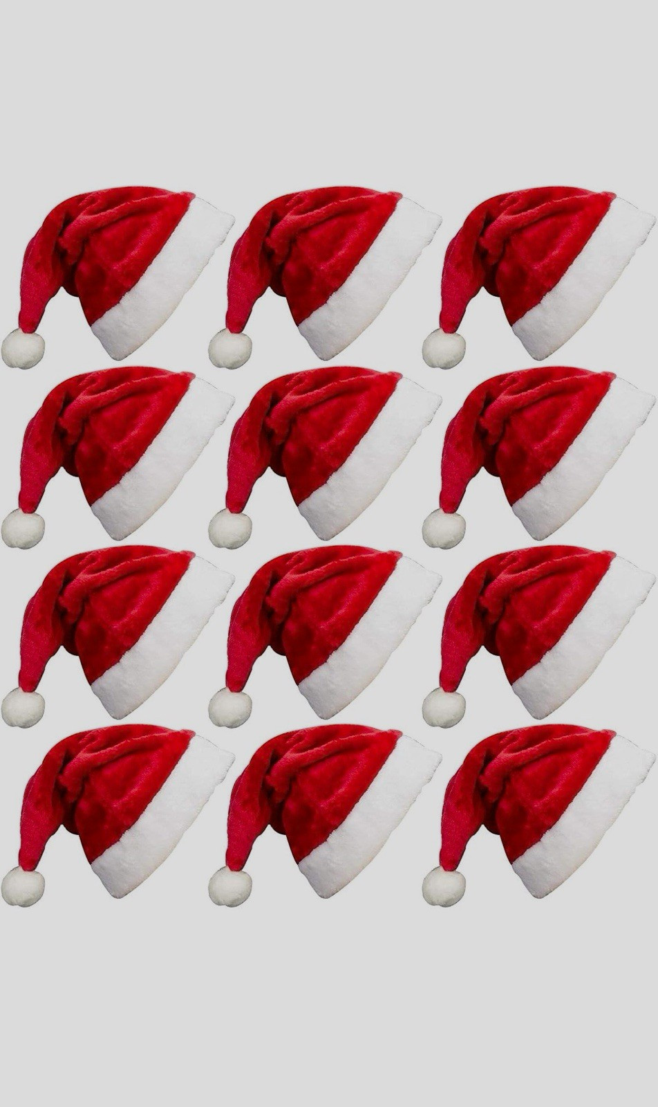 12 Pack Red/White Plush Santa Hats Adult Unisex One Size Lightweight Classic