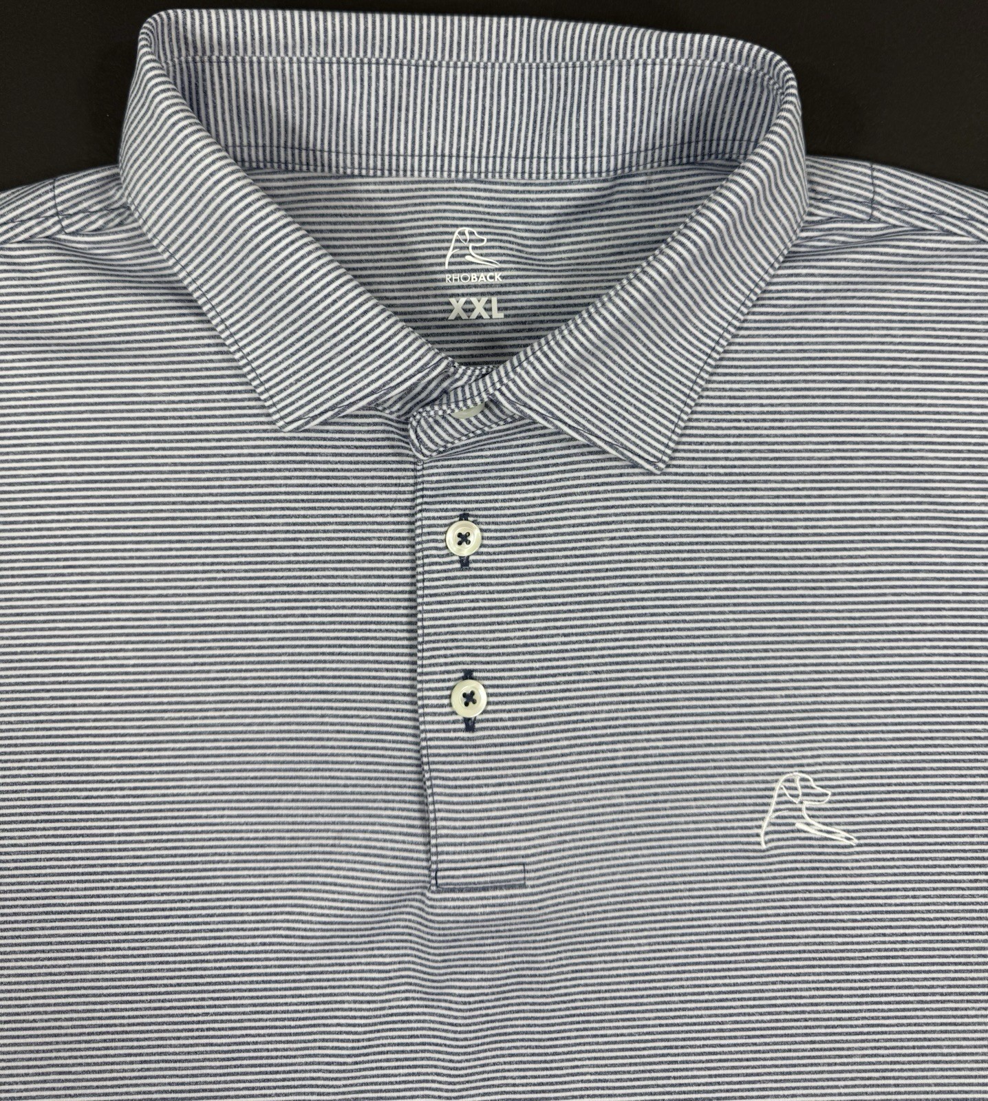 Rhoback Mens Golf Polo Shirt Size 2XL Blue Striped Performance Short Sleeve
