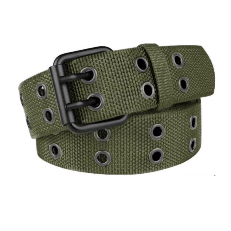 NEW Unisex 100% Canvas Belt Double Grommet Hole For Men Women Buckle Jean