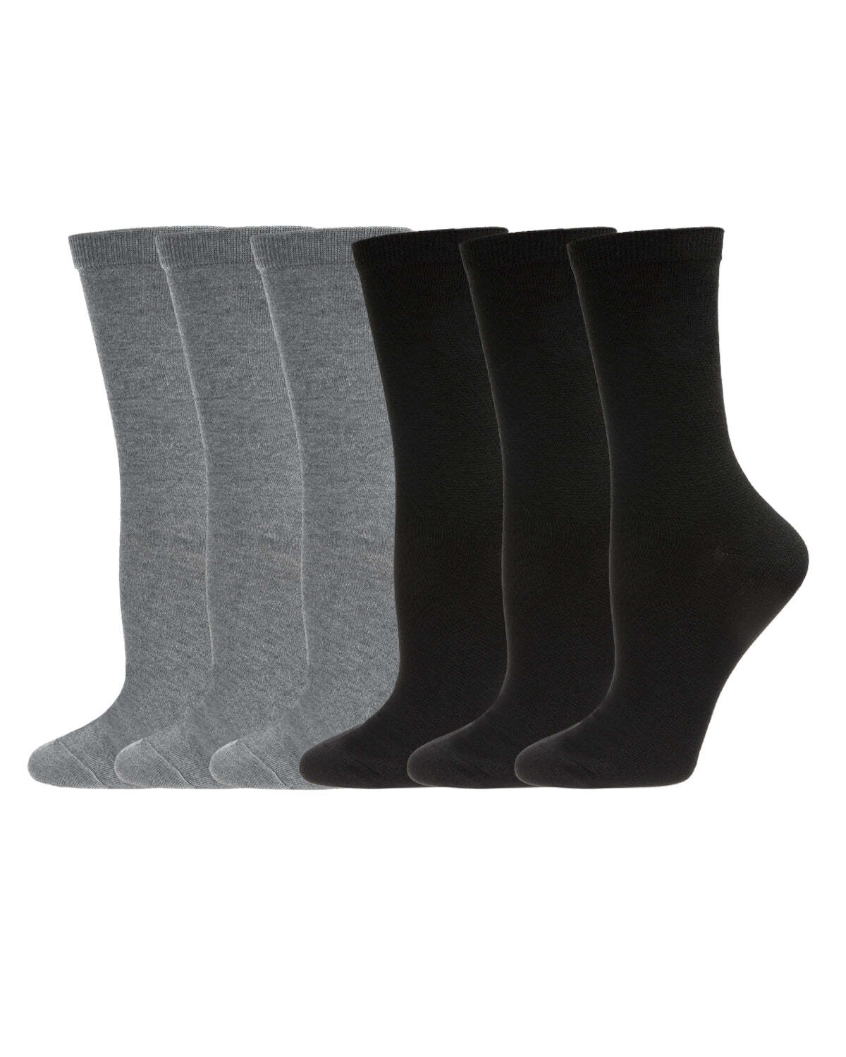 MEMOI Men\'s Pack 6-Pair Socks FLATKNIT CREW - Gray/Black - Size 9-11 - NWT