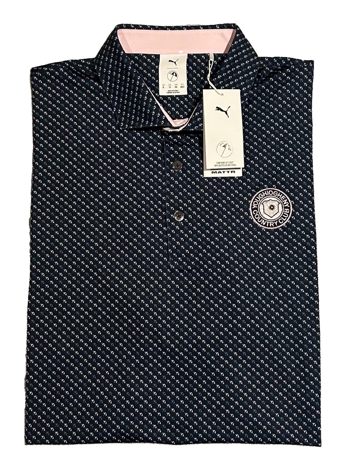 NWT. Puma MATTR s/s Performance AP All Over Umbrella Print Navy Blue