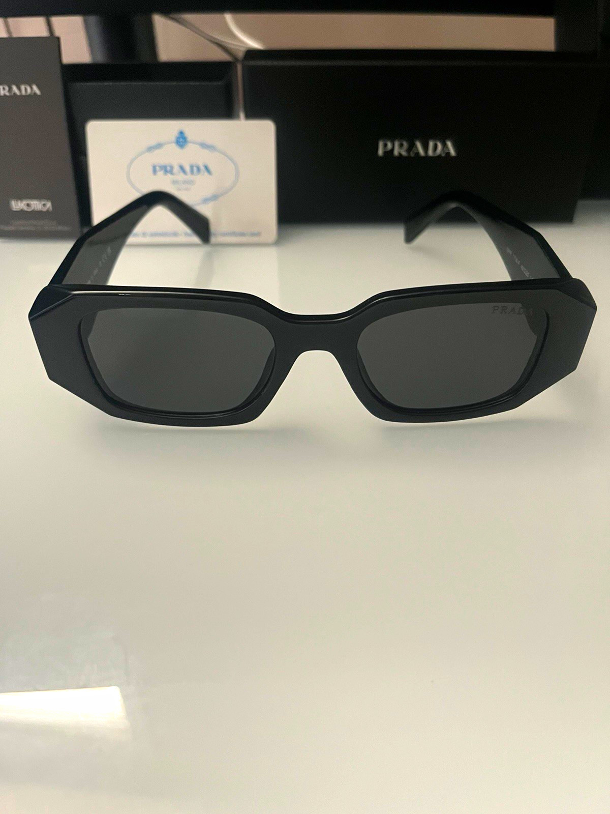 PRADA SPR 17W-F Men\'s Rectangle Sunglasses Black Plastic Frame Gray Lenses