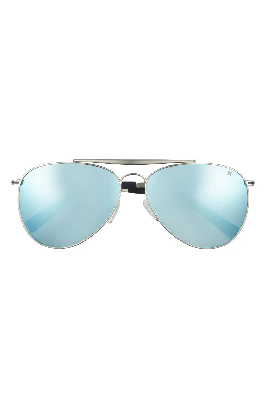 New Hurley Men\'s Sunglasses Shorebreak 60mm Polarized Aviator Silver Smoke