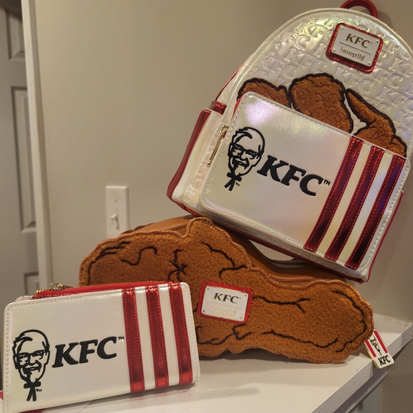 LOT Loungefly KFC Mini Backpack, Crossbody & Matching Zip Wallet  3 pc. Set