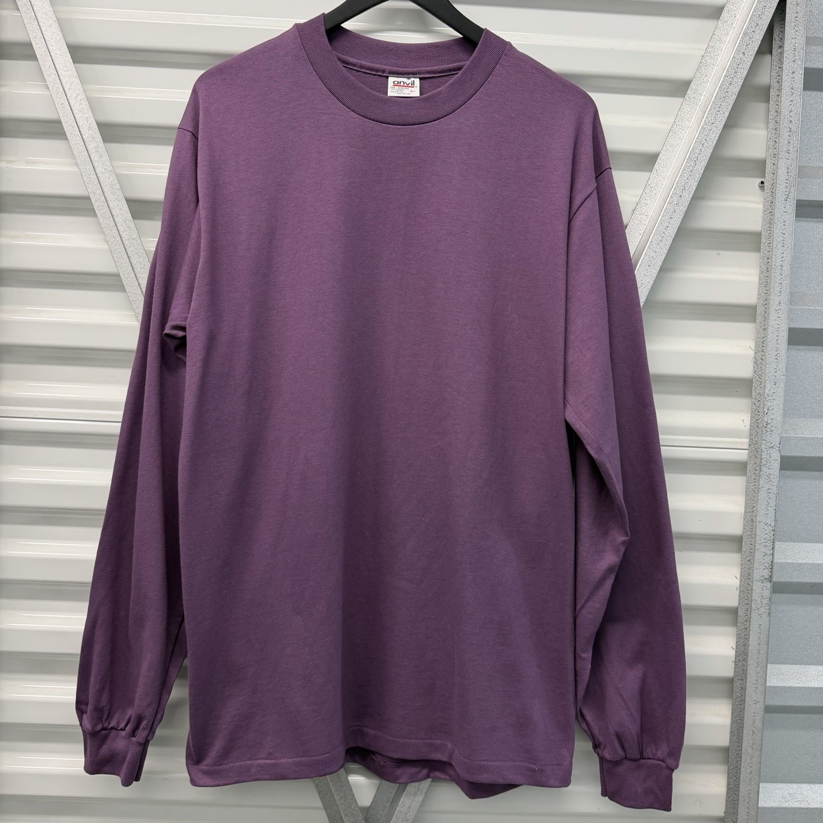 Vintage Anvil Plum Purple Blank Long Sleeve T Shirt Men’s L USA Made 90s Solid
